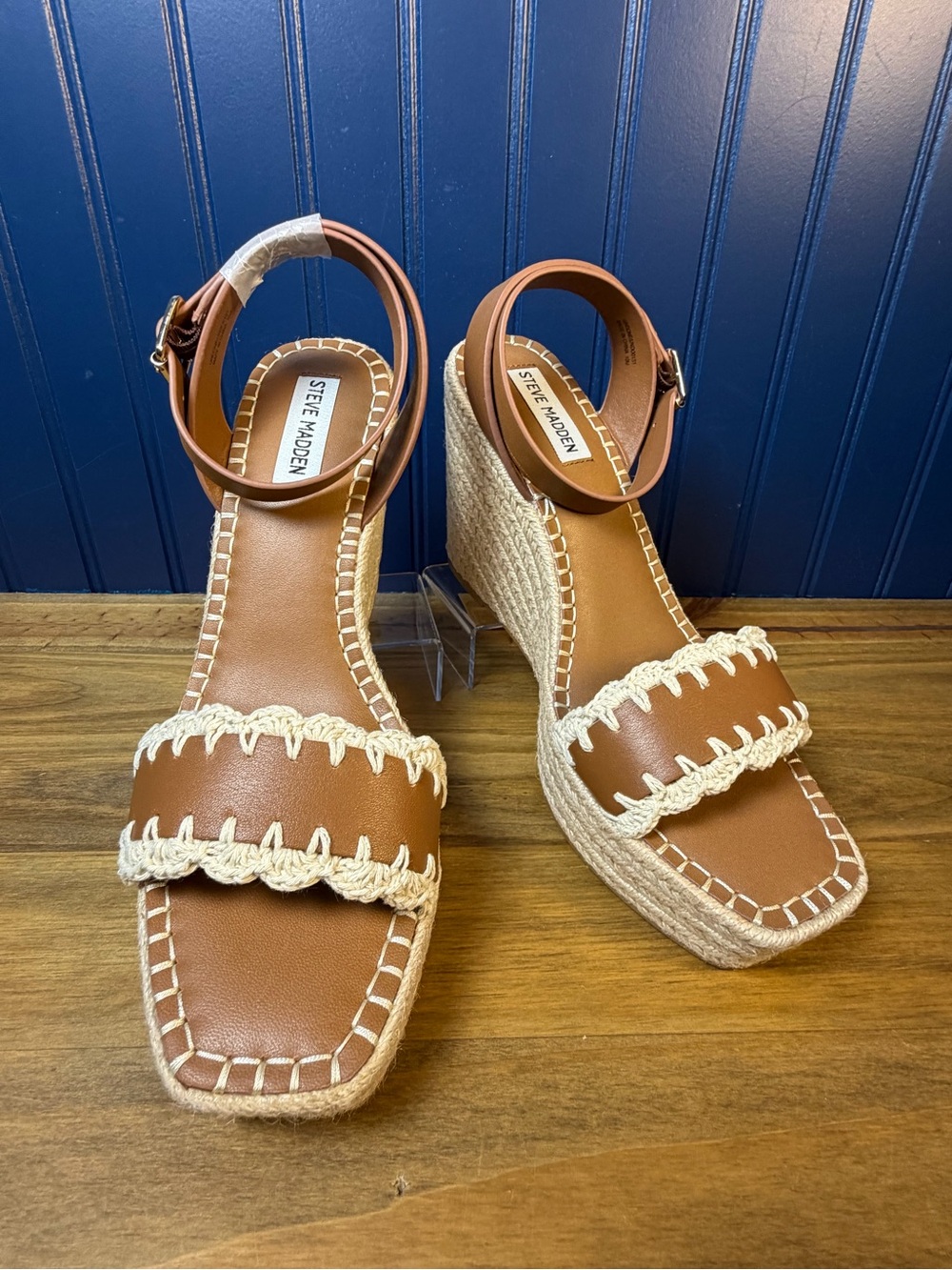 Steve Madden Undone Cognac Espadrille Wedge Sandals Size 10